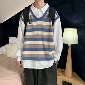 910A-DY19秋装假两件条纹拼接卫衣小清新情侣上衣男图片