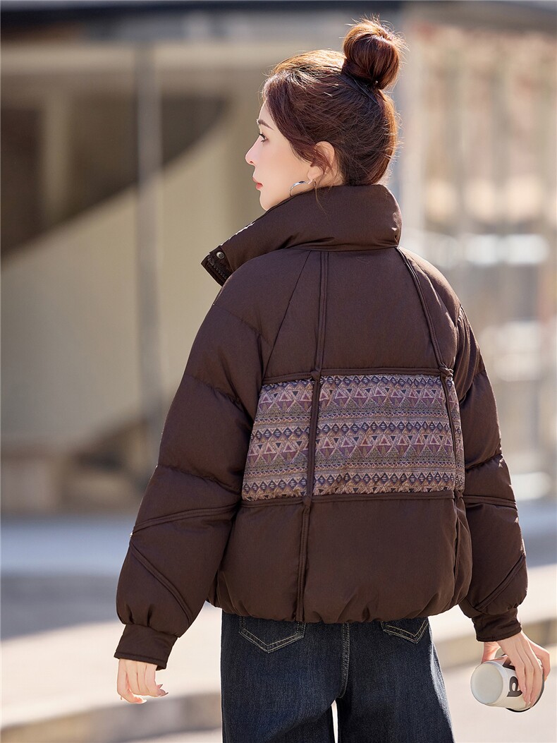休闲立领拼接宽松短款羽绒服女加厚保暖2025冬季新款,女装羽绒服,余墨