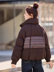 休闲立领拼接宽松短款羽绒服女加厚保暖2025冬季新款，女装羽绒服，余墨