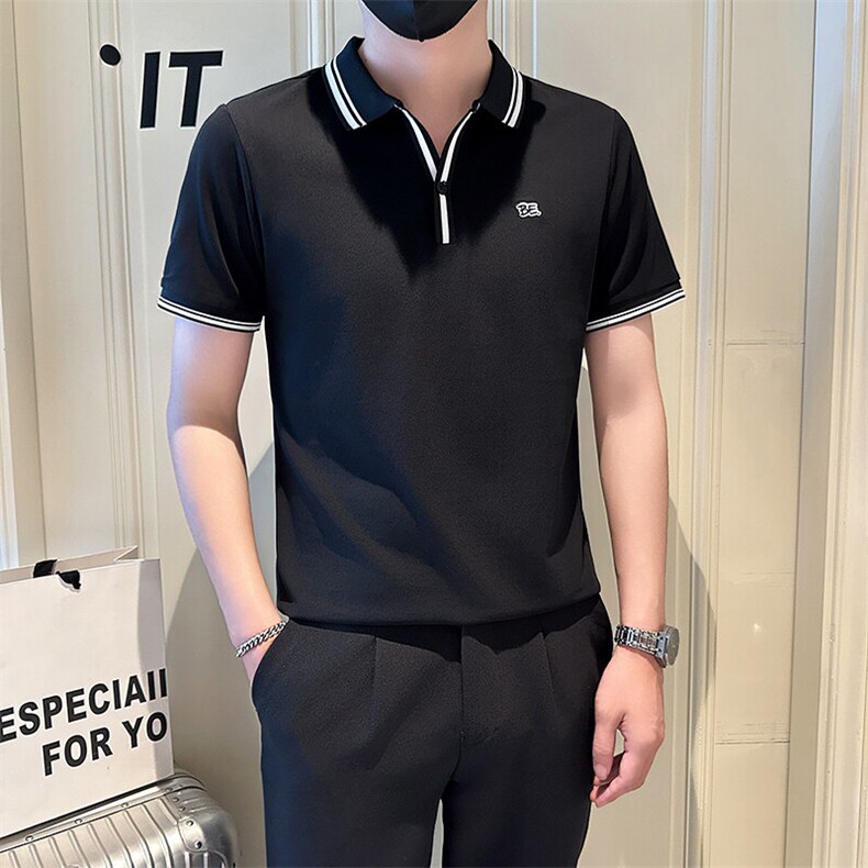 店主风社会小伙男士V领刺绣款POLO衫男休闲T恤301A-1/PL108/P55,男装T恤,星座301A-1