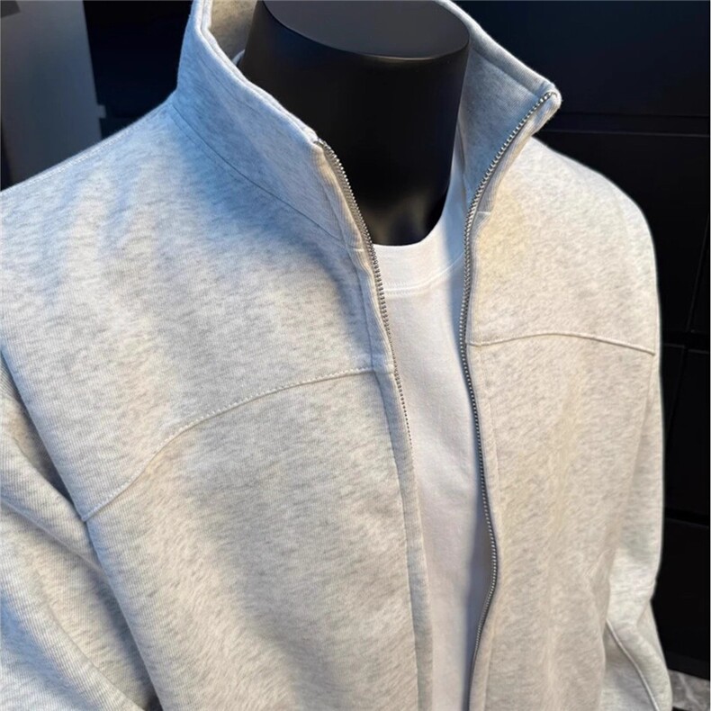 白花灰立领拉链开衫卫衣男生秋季短款运动夹克美式复古棒球服外套,男装夹克,星座506A