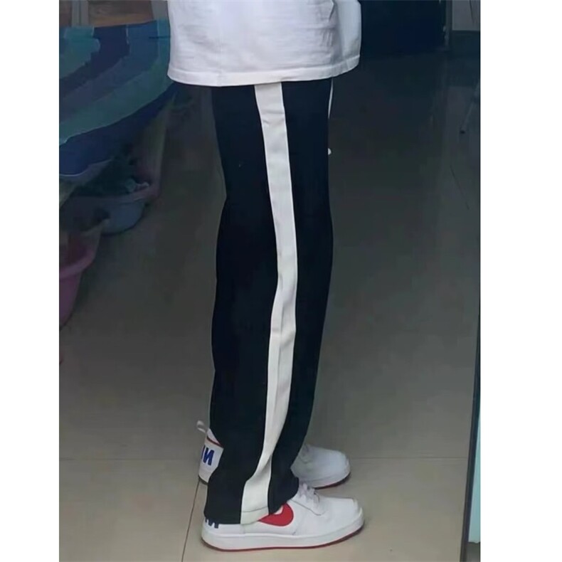 美式复古运动裤男女条纹宽松直筒速干情侣工装休闲裤潮WL37-P35,男装休闲裤,星座1008