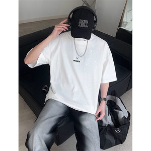 可48小时发货支持抖音得物来样二开 美式满天星亮片短袖T恤MTX697图片