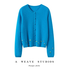 2025时尚简约百搭元宝针绣花开衫，女装针织衫/毛衣，兴泰羊绒