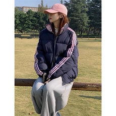 美式条纹棉服女2025年新款冬季外套加厚短款宽松棉衣潮棉袄，女装棉衣/棉服，星座1210-1