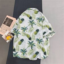 2021夏季新日系大码男港风沙滩情侣休闲短袖印花衬衫C3029-P35，男装衬衫，电商A001