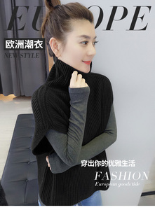 新款秋冬羊绒马甲女欧洲站潮韩版宽松毛衣背心高领针织外搭坎肩