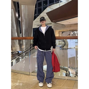 灰色开衫卫衣男美式连帽cleanfit春季宽松情侣款外套夹克上衣YT09图片