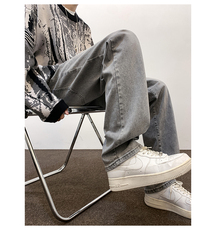 烟灰色水洗牛仔裤男春季美式复古vibe裤子微喇裤JN036-P4568，男装牛仔裤，星座1008-1