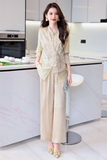 BAO2024夏装时尚套装绣花钉珠气质优雅通勤防晒新中式重工套裤，女装套装/套裙，时尚俏佳人