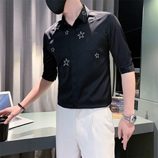 B2166506P502025夏装新潮男五角星刺绣中袖衬衫社会小伙风，男装衬衫，电商B216（原B302）