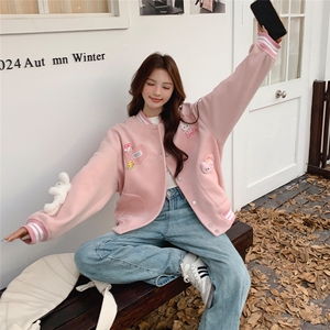 雪景 甜美粉色毛呢棒球服（玩偶可拆卸），女装毛呢外套，天使之佳话