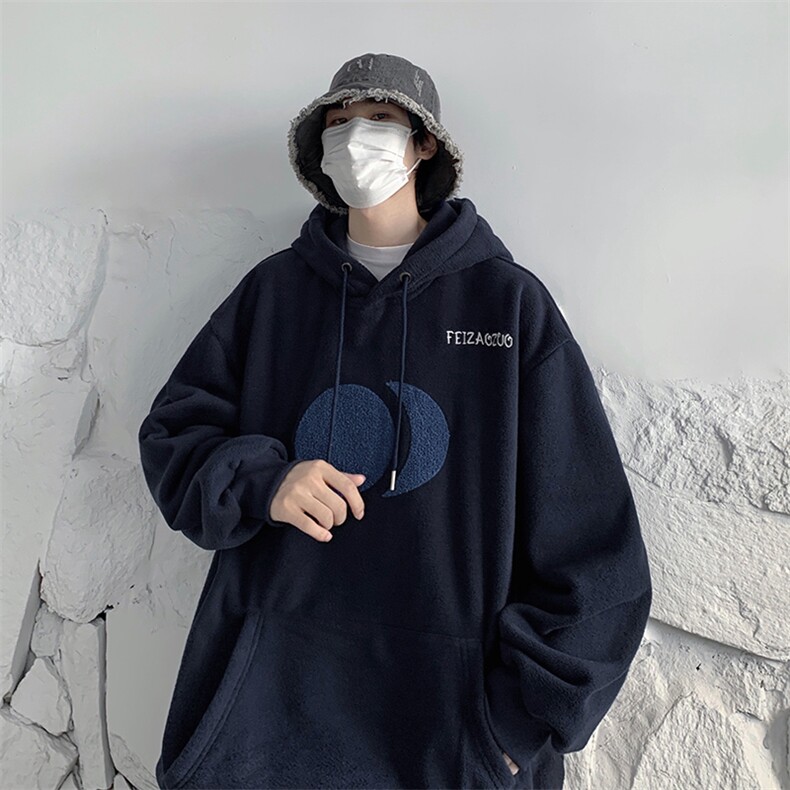 HD1427-TP75控价98冬季摇粒绒卫衣毛巾绣男港风连帽套头外套,男装卫衣,电商A102-1