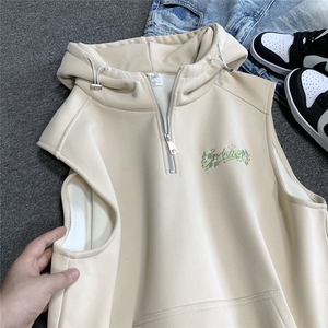 大码秋季重磅高品质刺绣坎肩半拉链时尚连帽卫衣JF31-特P55控78图片