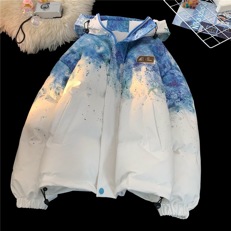 XZ-230-1MY705平铺简约百搭轻奢水墨扎染休闲连帽棉服P118控158,男装棉衣,星座230-1