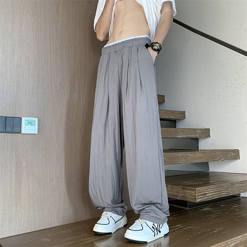 深灰色工字褶a字裤子男款松弛感垂感弯刀西裤休闲直筒宽松阔腿裤,男装休闲裤,星座1008