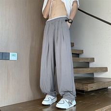深灰色工字褶a字裤子男款松弛感垂感弯刀西裤休闲直筒宽松阔腿裤，男装休闲裤，星座1008