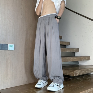 深灰色工字褶a字裤子男款松弛感垂感弯刀西裤休闲直筒宽松阔腿裤图片