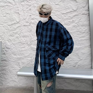格子衬衫男长袖春秋季潮牌港风复古格纹衬衣情侣装外套上衣~S333图片