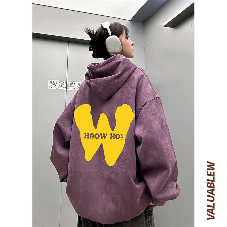 ！麂皮绒连帽卫衣直播品质重磅400克黄W印花JL7115-P45控78,男装卫衣,星座508（原C305）