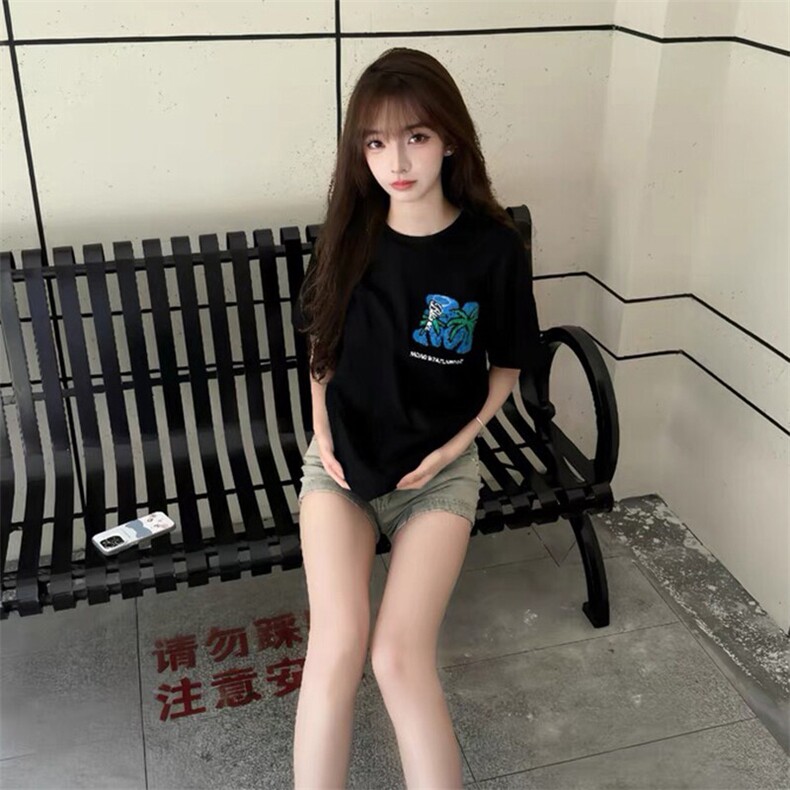 万针全刺绣工艺抖音得物高品质260克重磅纯棉双纱美式高街短袖T恤,男装T恤,电商A486