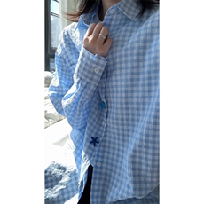 GENIOLAMODE多巴胺泡泡纱格纹长袖衬衫男女秋季宽松情侣休闲衬衣，男装衬衫，电商A102