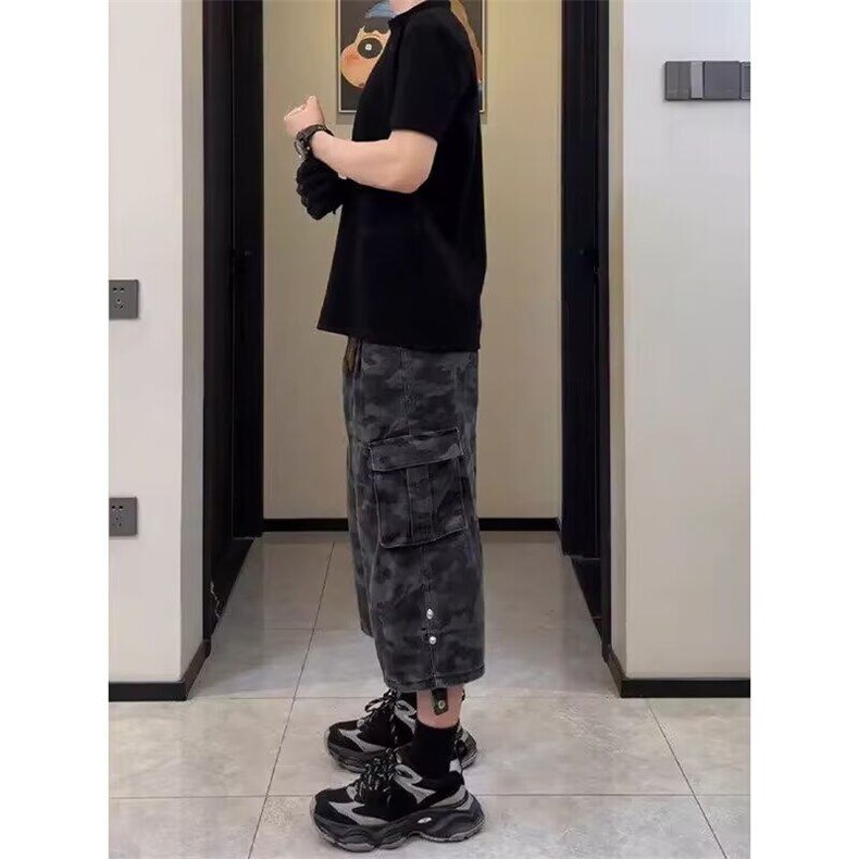 CP1180-P49高街迷彩牛仔短裤男夏季新款工装七分裤宽松阔腿裤,男装牛仔裤,电商B323A