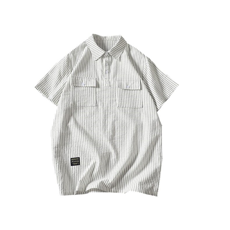 白砖夏季条纹工装口袋新款短袖衬衫潮男宽松大码衬衣T90-P40,男装Polo衫,电商A177