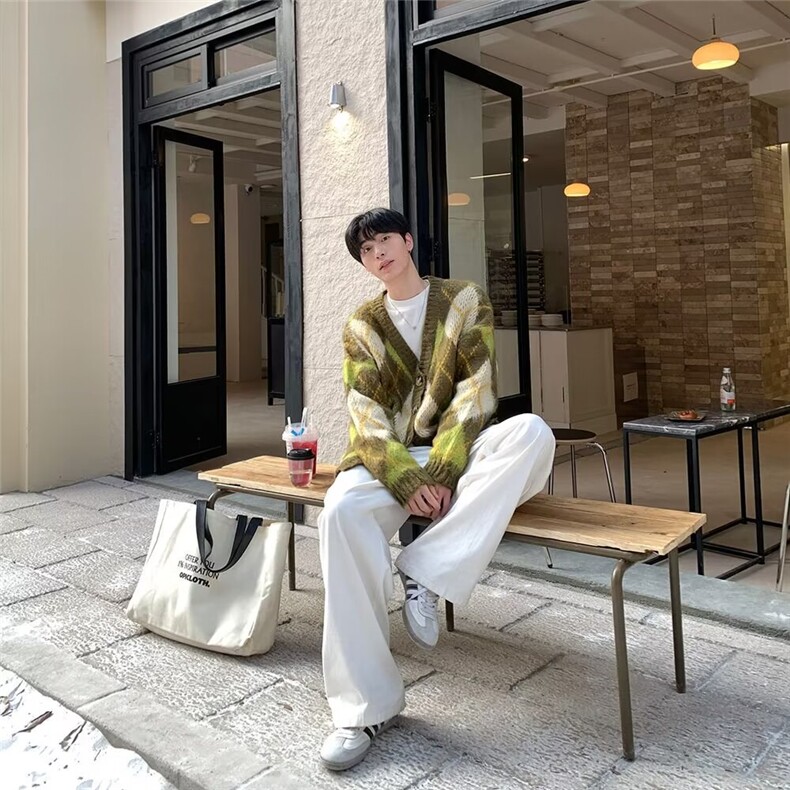 宽松复古菱格针织衫男新款韩版秋冬加厚毛衣外套潮MY821-P56,男装针织衫/毛衣,星座208-5