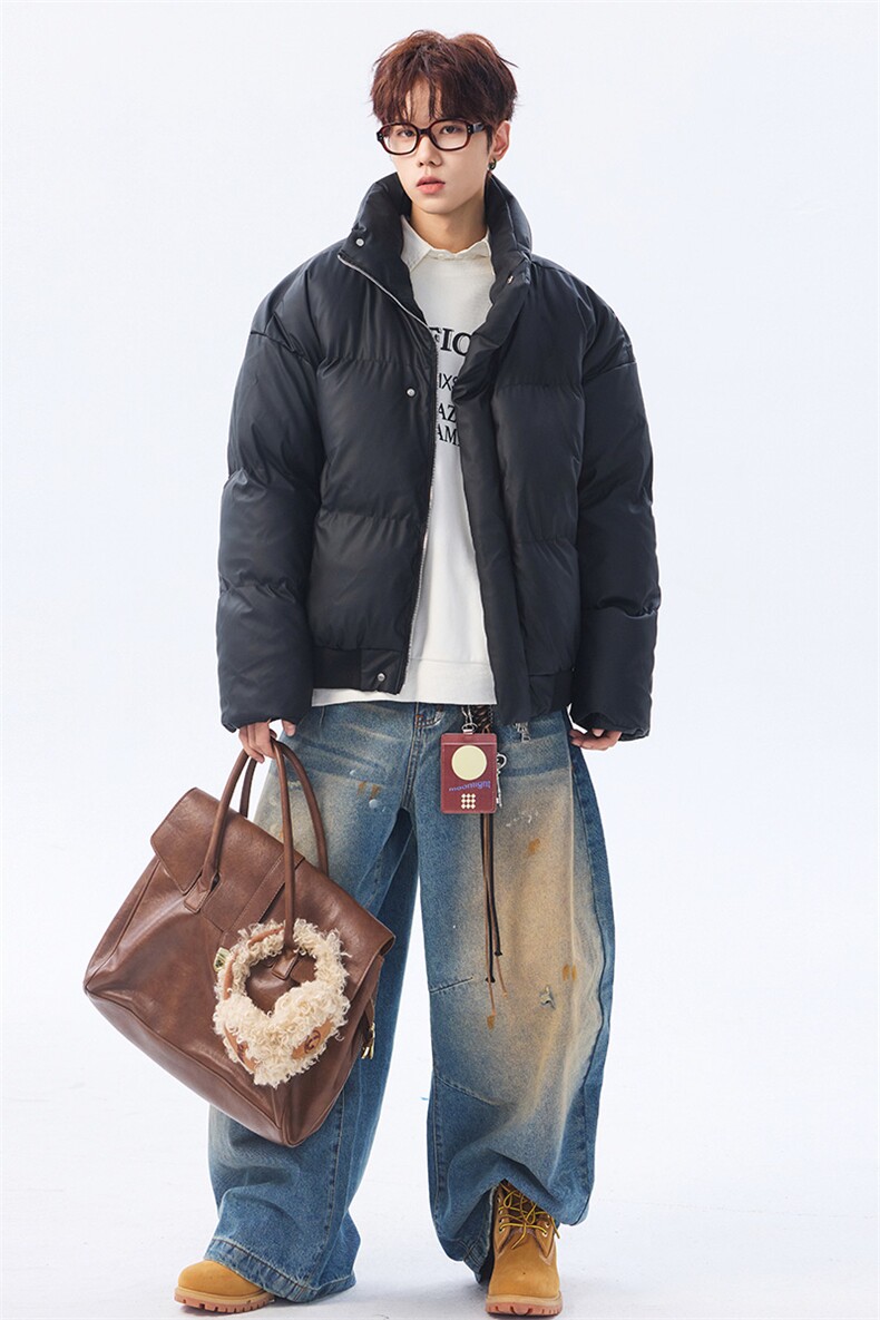 支持二开立领PU皮棉服男短款棉衣外套宽松面包服M810-P75,男装棉衣,电商A441