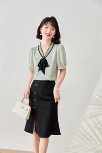 1088三色上衣雪纺衫，蝴蝶结。,女装蕾丝衫/雪纺衫,束索