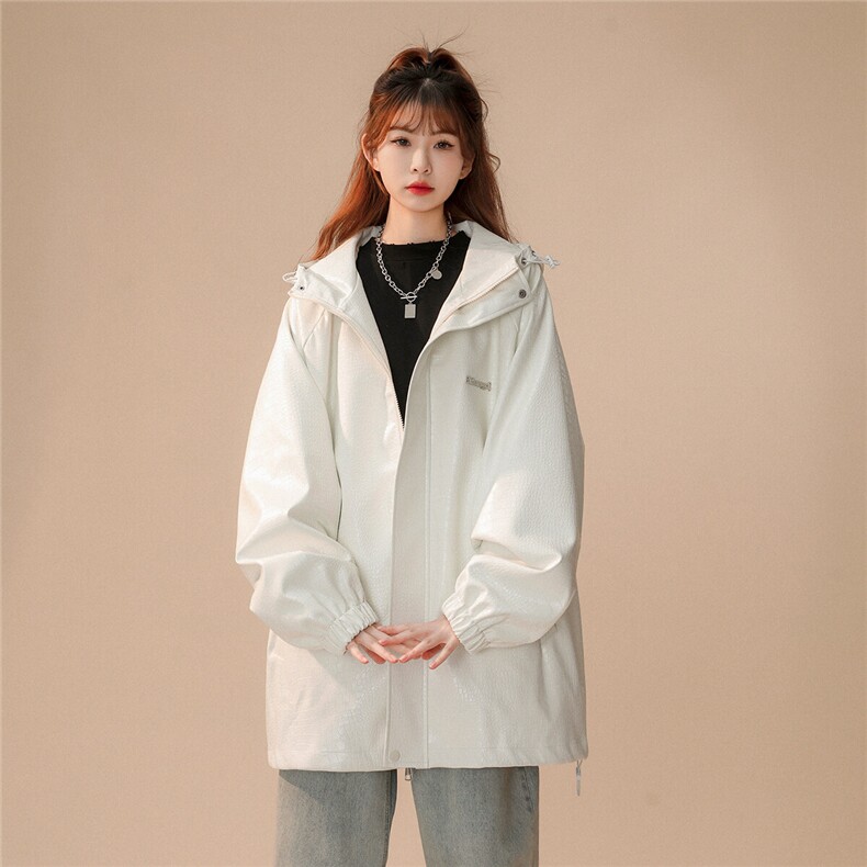 中性连帽鳄鱼纹PU皮衣大码情侣休闲冲锋衣夹克男JK8744P90控128,女装短外套,星座226-1