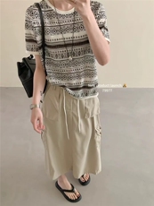夏季休闲风新款费尔岛短袖，女装T恤，梵泰羊绒