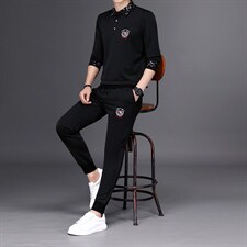 WL-K10秋季男式长袖长裤T恤两件套运动休闲圆领修身卫衣套装P199,男装休闲套装,电商B360