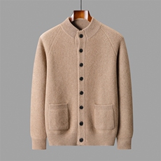 2025秋冬百搭时尚简约加厚元宝针系扣双兜开衫，男装羊绒套衫，盛欣羊绒