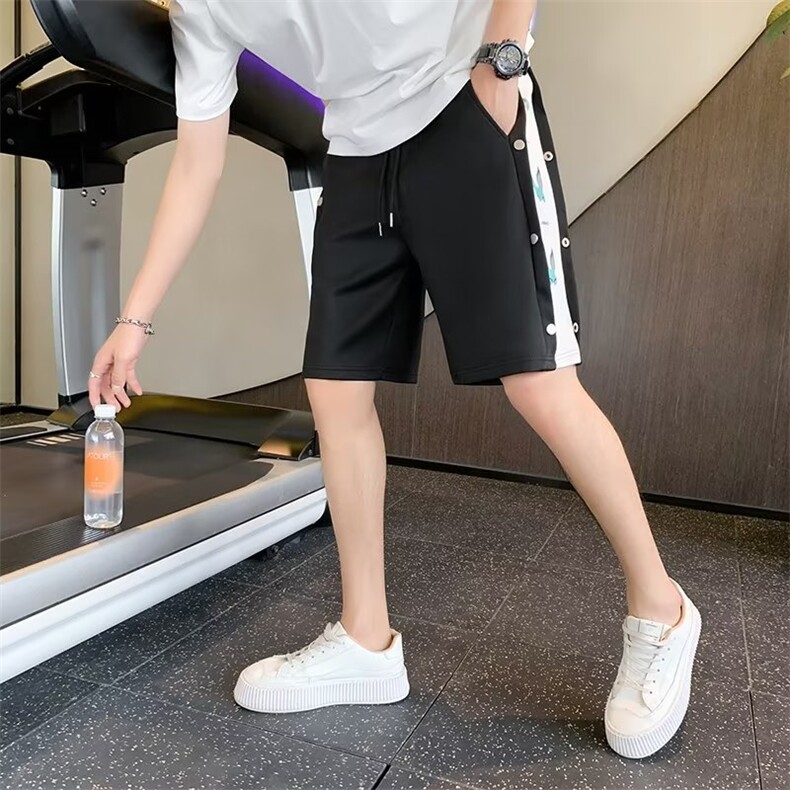 夏季男士休闲百搭松紧腰运动短裤INS港风拼接宽松直筒五分裤 6606图片