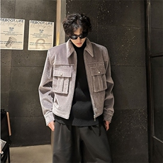 仿马毛立体贴袋短款潮牌夹克秋冬翻领高级感外套877P108，男装夹克，电商A458A