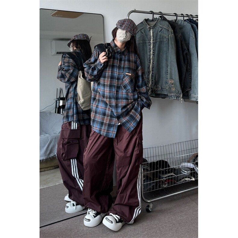 衬衫男春季新款港风宽松大码磨毛格子长袖衬衣CS618-P35图片