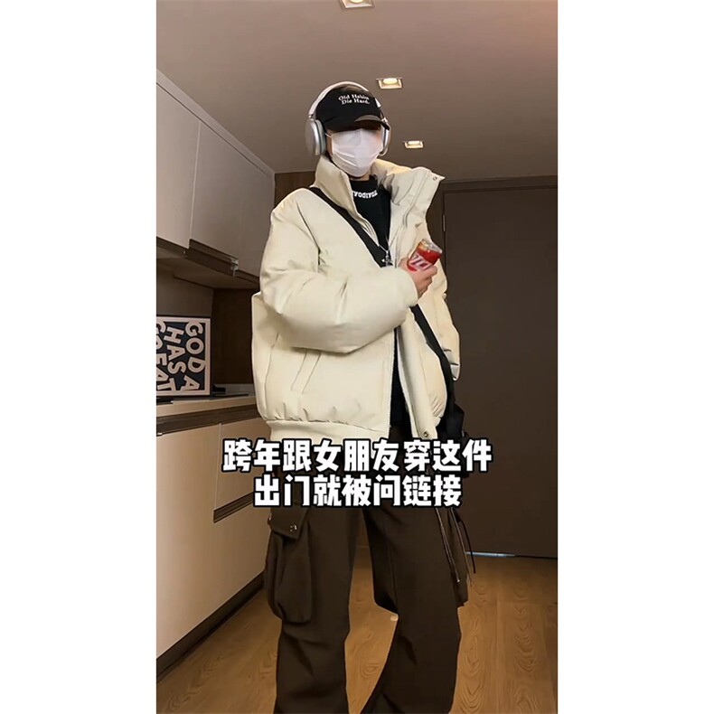 现货冬季三防重磅硬挺boxy短款羽绒刺绣立领PU皮棉衣外套加厚棉服,男装棉衣,电商A486