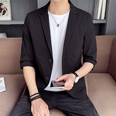 100%聚酯纤维青年夜店中袖小西装休闲修身五分袖男西服8865，男装西服，电商D240-242
