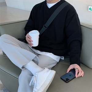 Cleanfit韩系北极绒V领毛衣潮男秋冬新款宽松百搭珠地针织打底衫图片