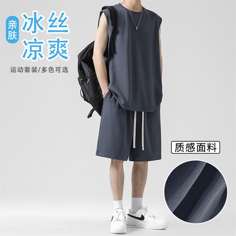 潮流运动打底T恤夏季无袖背心篮球外穿宽松套装 TZ80-特批63图片