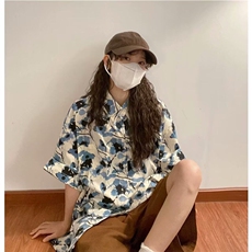 港风复古花衬衫短袖泰式夏威夷风设计感痞帅宽松衬衣男女，男装衬衫，星座506A