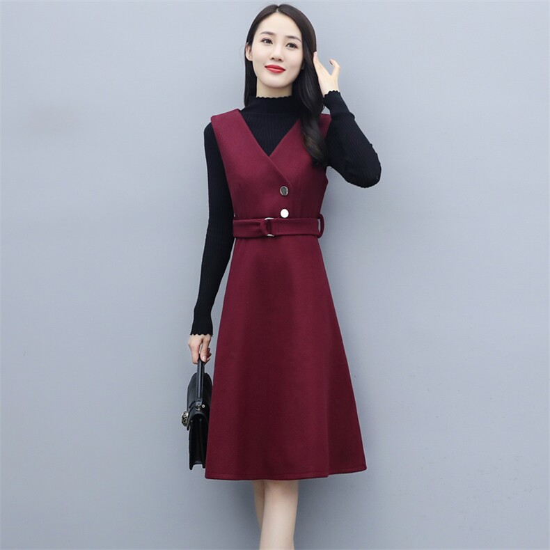 2021春秋款款小香风个性减龄连衣裙长袖纯色雅显瘦两件套,女装套装/套裙,瑶迪依秀