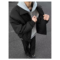 美式飞行员夹克棉服男冬季加厚保暖翻领棉衣外套黑色廓形短款棉袄，男装夹克，星座506A