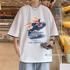 xZ116-T6020-p30-控48拼色抖音男潮牌美式情t恤男夏季印花，男装T恤，星座116