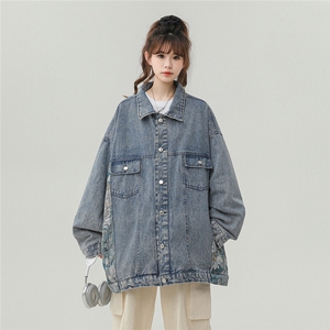 刺绣拼接牛仔夹克男外套女大码潮中性风外套男NZ77065P95控128