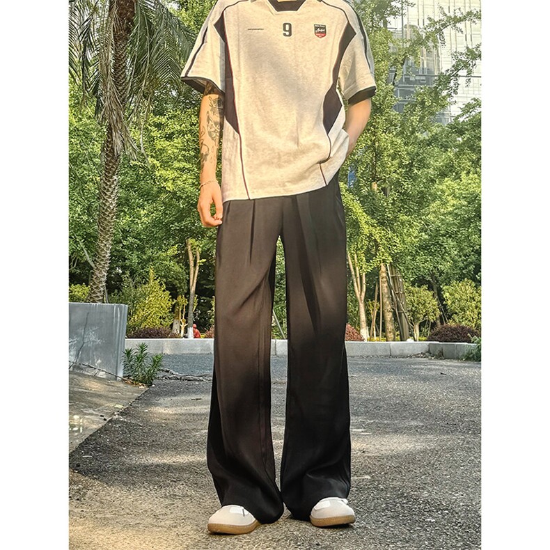 美式高级感褶皱西裤男cleanfit宽松冰丝阔腿垂感休闲裤XK463-P45,男装休闲裤,电商A178