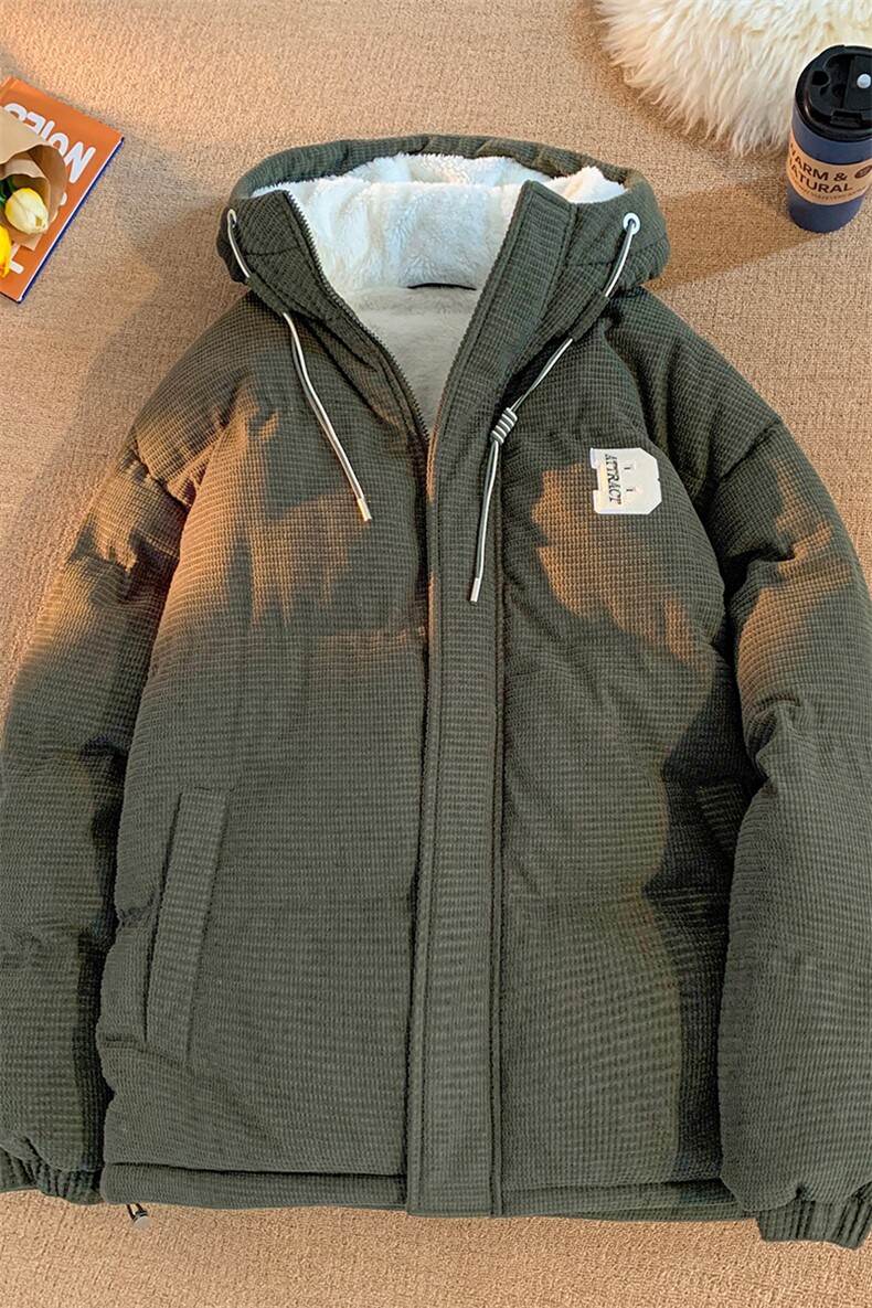 冬季青少年灯芯绒连帽棉衣潮牌羊羔毛加绒加厚棉服外套5305-P85,男装棉衣,电商B306