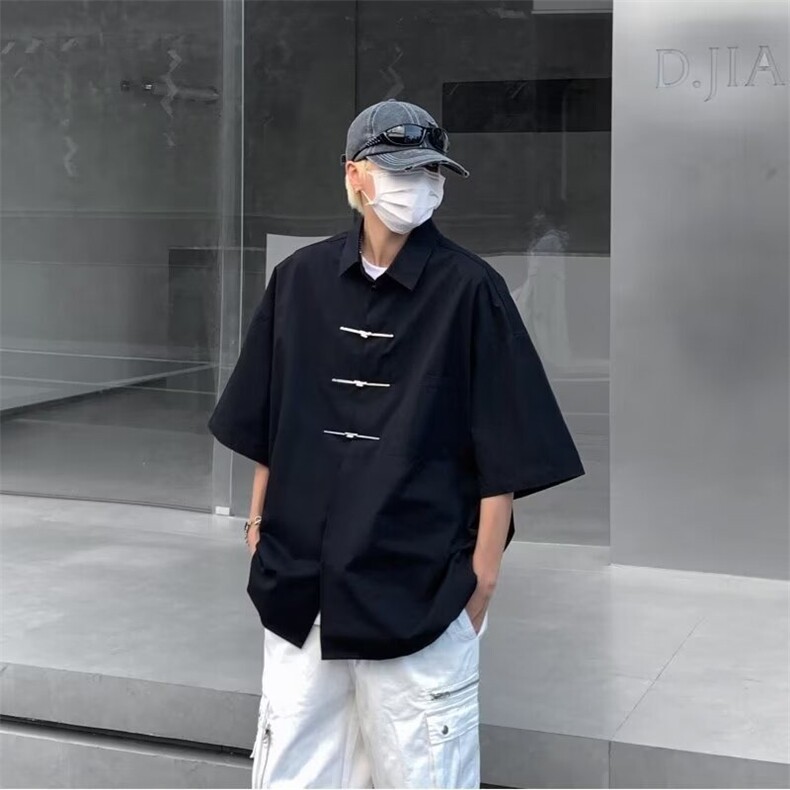 新中式风短袖衬衫男夏季金属扣小众设计高级感衬衣BBA88-P38,男装T恤,星座208-5